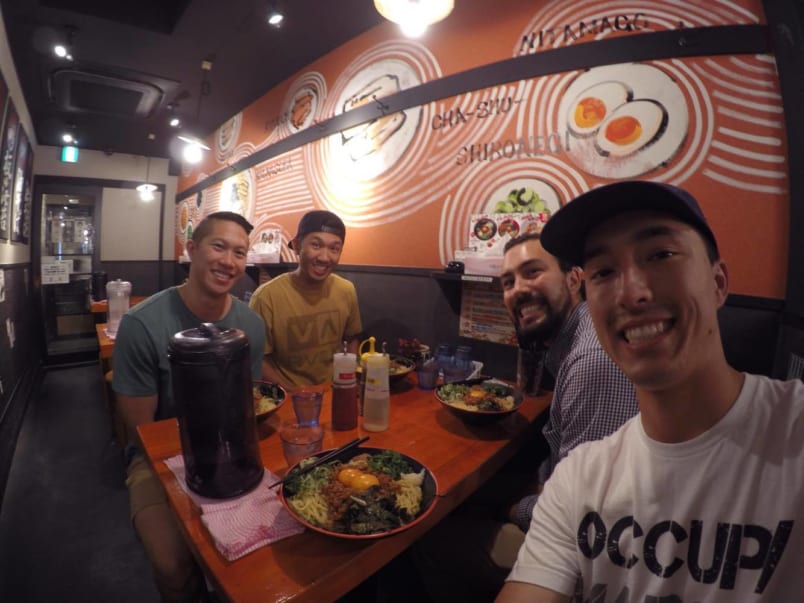 Group enjoying maze soba