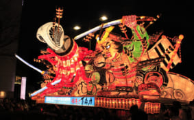 A brightly lit float at the Nebuta Festival in Aomori