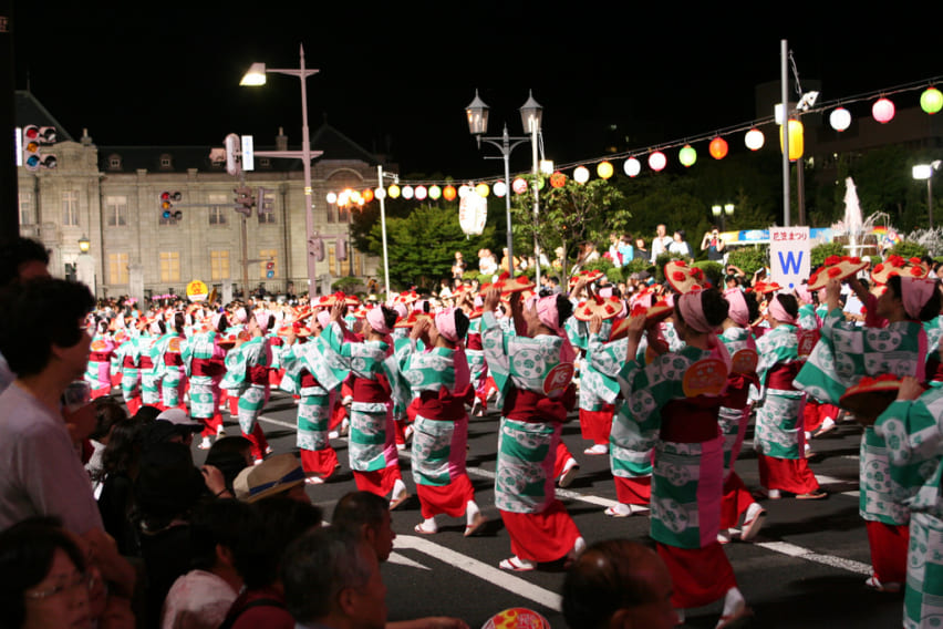 One of the many groups of dancers in Yamagata’s Hanagasa Festival