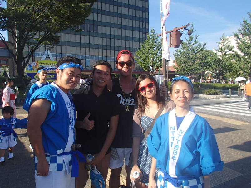 With my friends who joined a taiko group