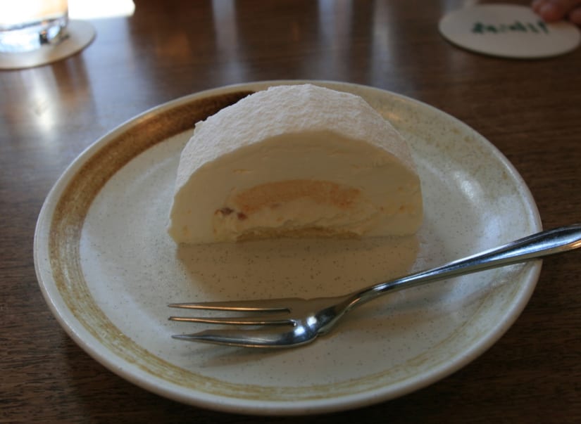 One of the snow-themed cakes at Mori no Tokee coffeeshop, Ningle Terrace, Furano, Hokkaido, Japan