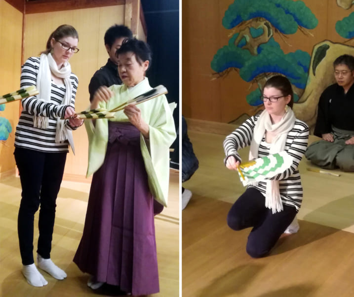 Learning how to open the fan and the other Noh movements