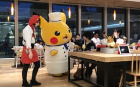 Pikachu greets guests at the Pokemon Cafe in Tokyo