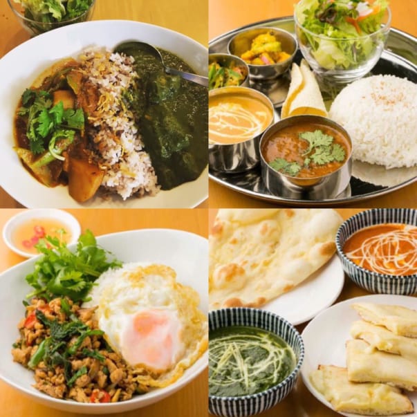 Montage of 4 different curries